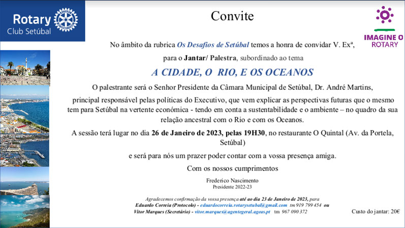 A Cidade, O Rio e Os Oceanos – Jantar/Palestra 26 Janeiro 2022