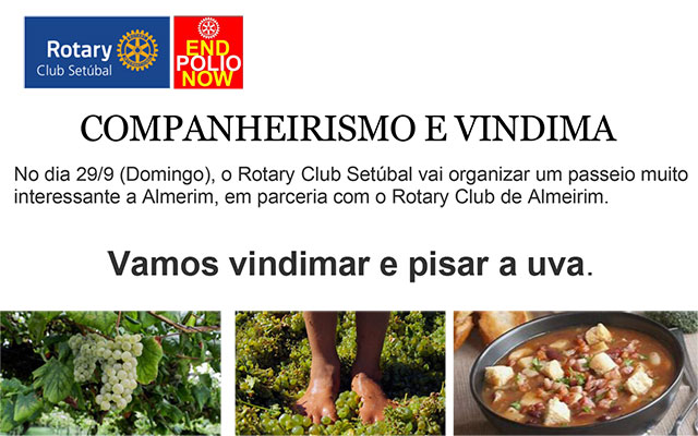 No dia 29/9 o Rotary Club Setúbal vai organizar um passeio muito interessante a Almeirim, em parceria com o Rotary Club de Almeirim