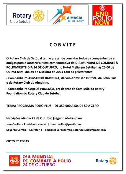 Dia Mundial de Combate à Pólio, a 24 de outubro