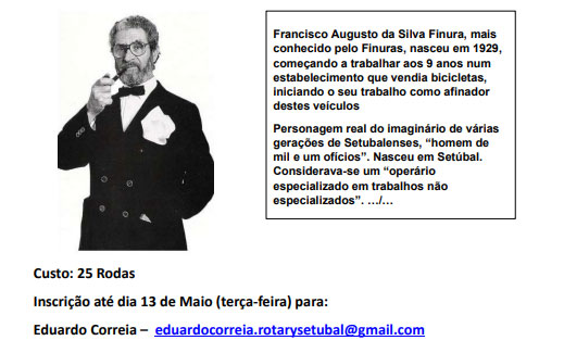 Jantar/Palestra no dia 15 de Maio no Hotel Meliã em Setúbal com o tema "FINURAS, 0 INOVADOR"